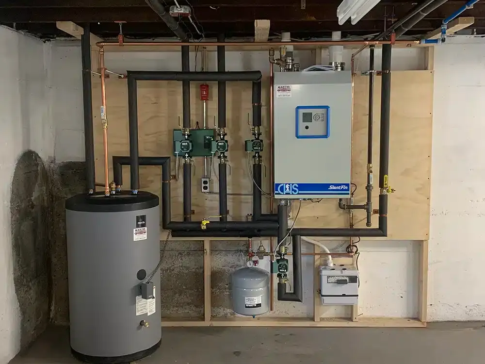 A combination heat and hot water high efficiency system installed in a home in Providence, RI.