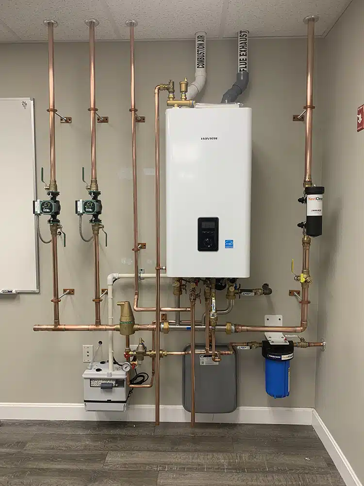 Navien brand high efficiency boiler installed in Providence, RI.